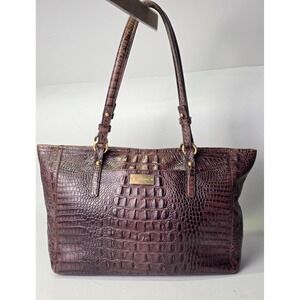 BRAHMIN Asher Tote Melbourne Croc Leather Brown Large Shoulder Bag Rare